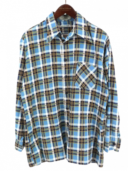 古着 70's~80's ビンテージ VAN HEUSEN sportswear  ヴァン・ヒューゼン ブルー系 プリントネル  長袖 ライト フランネルシャツ / メンズXL