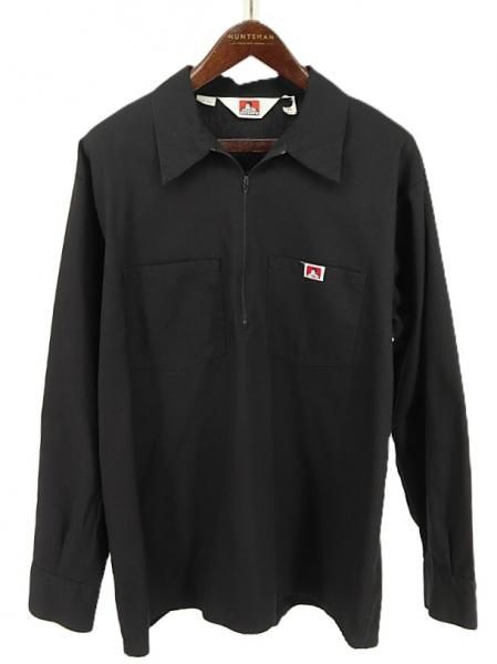 古着 90's USA製 BEN DAVIS ベンデイビス プルオーバー ハーフジップ ブラック ワークシャツ 長袖シャツ / メンズXL