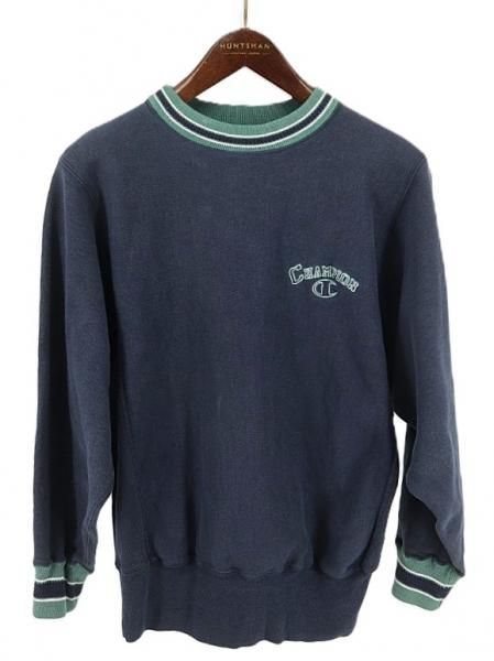 古着 90’s USA製 Champion チャンピオン 刺繍タグ REVERSE WEAVE 変形リブライン 大文字ロゴ ネイビー スウェットシャツ / メンズM