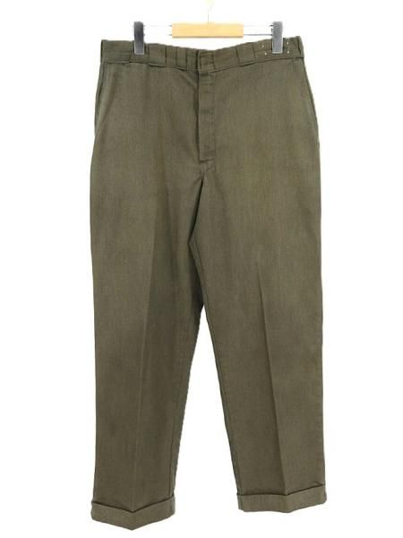 古着 60's ビンテージ Dickies ディッキーズ 赤タグ センター細ベルトループ コインポケット付き オリーブ ワークパンツ / W32 インチ 相当