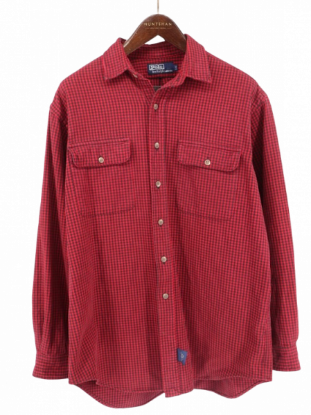 古着 POLO by Ralph Lauren ポロラルフローレン 厚手コットンツイル レッド×ブラック チェック柄 長袖シャツ / メンズL