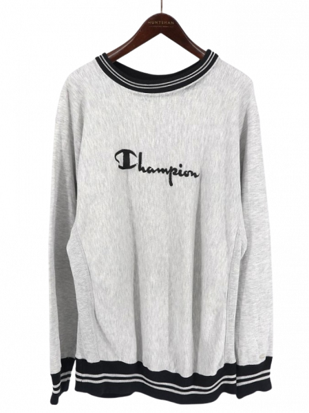 古着 90’s USA製 Champion チャンピオン REVERSE WEAVE 黒リブライン スクリプトロゴ 刺繍 スウェットシャツ / メンズXL