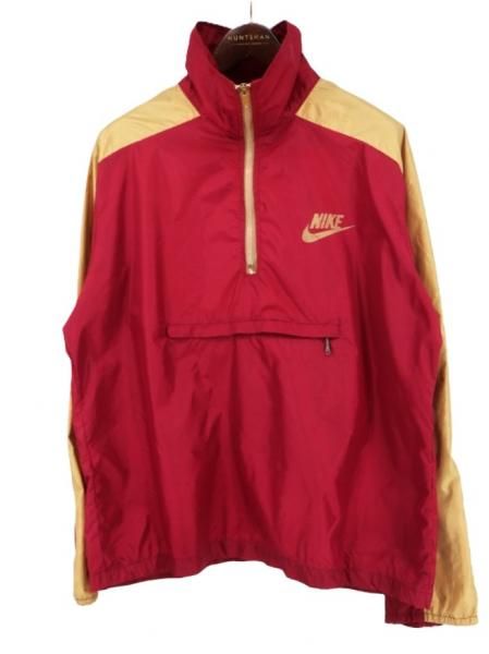 古着 70’s ビンテージ USA製 NIKE ナイキ オレンジタグ ハーフジップ エンジ×ゴールド ナイロンプルオーバー ジャケット / メンズXL