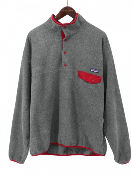 古着 2014 PATAGONIA パタゴニア グレー×エンジ SYNCHILLA スナップT ハーフボタン フリースプルオーバー / メンズXL