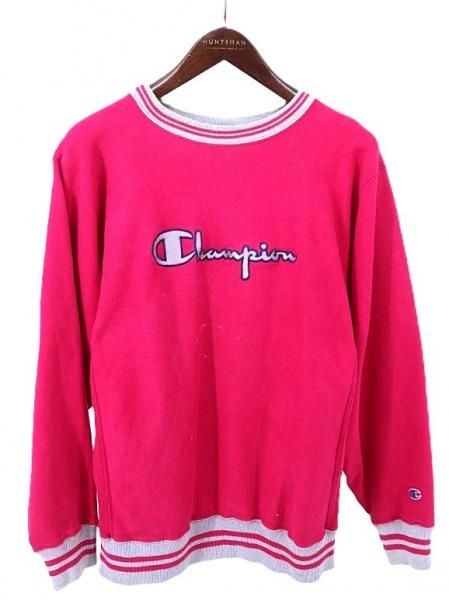 古着 90’s USA製 Champion チャンピオン REVERSE WEAVE グレーリブライン スクリプトロゴ 刺繍 ピンク系 スウェットシャツ / メンズL