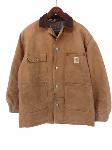 古着 60's~70’s ビンテージ Carhartt カーハート プリントタグ デカCボタン ダック地  横縞ブランケットライナー ミシガンチョアコート カバーオール / メンズ42 L相当