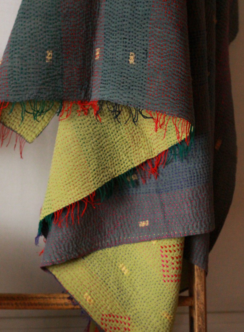 Vintage Kantha Quilt 201×148 - カンタキルト ラリーキルト インド 