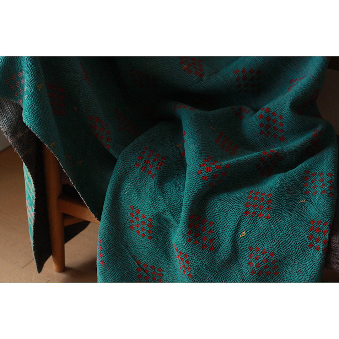 Vintage Kantha Quilt 195×145 - カンタキルト ラリーキルト インド 