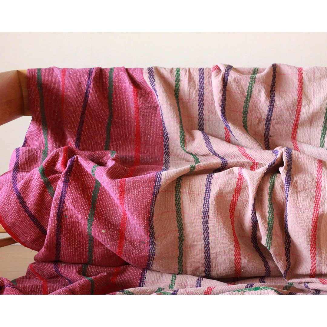 Vintage Kantha Quilt 245×181 - カンタキルト ラリーキルト インド 