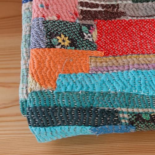 150❁︎ヴィンテージ 綿 シルク パッチワーク カンタキルト ベージュ 大判