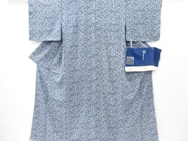 藍色の地に白く浮かび上がる 蝶×草花縞模様 草花模様 伊勢加多小紋