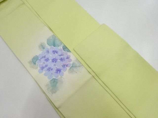 淡いイエロー×紫陽花の花（ブルー・ピンク）と葉 塩瀬手描き