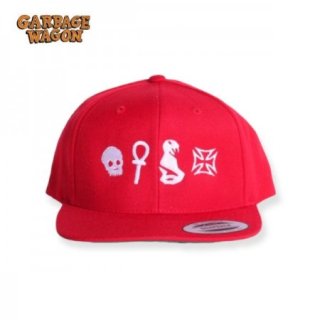 GARBAGE WAGON x TRADITION CYCLES/ガベージワゴン SISSY BAR 6 PANNEL EMBROIDERED HAT/6パネルキャップ・RED/WHT