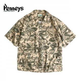 PENNEY'S/ペニーズ LEAF PRINTED W-POCKET SS SHIRTS/オープンカラーシャツ(半袖)・GREEN