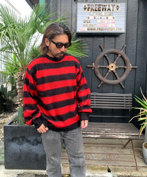 TOWNCRAFT/タウンクラフト VINTAGE PATTERN CREW SWEATER DAMAGED ...