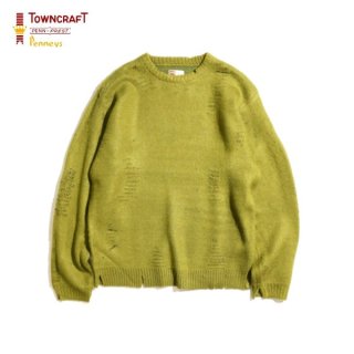 TOWNCRAFT/タウンクラフト SHAGGY COLOR CREW SWEATER DAMAGED/ダメージ加工セーター・GREEN