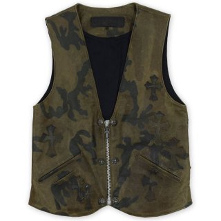 CHROME HEARTS LEATHER CROSS PATCH VEST