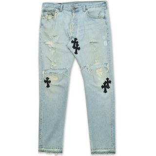 CHROME HEARTS LEVIS CUSTOM CROSS LEATHER PATCH DENIM