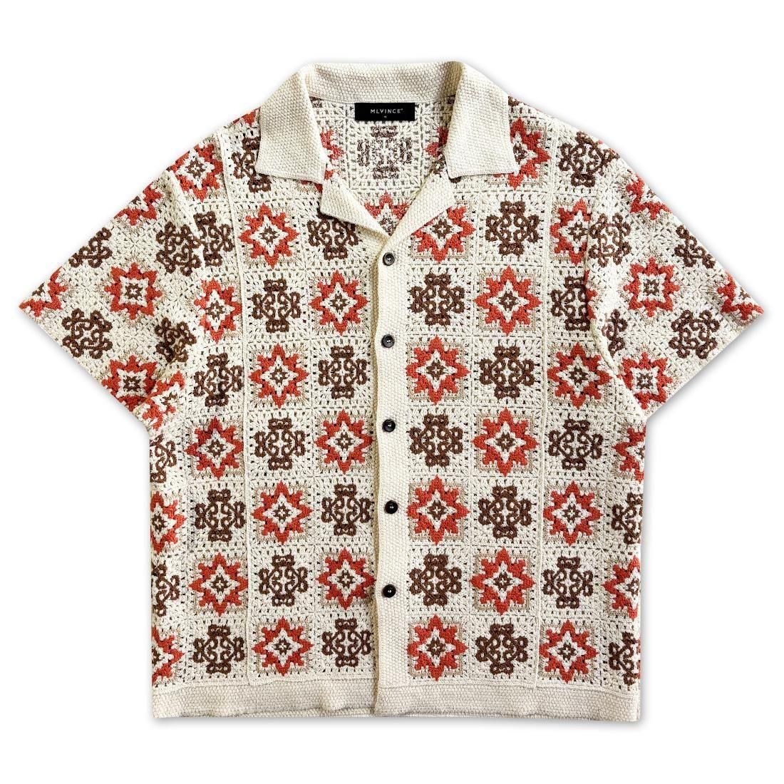 メルヴィンス クロシェ編み ニット 半袖シャツ L ボタン クリーム S3203 クロシェラインニットシャツ（S） – WEGO ONLINE STORE