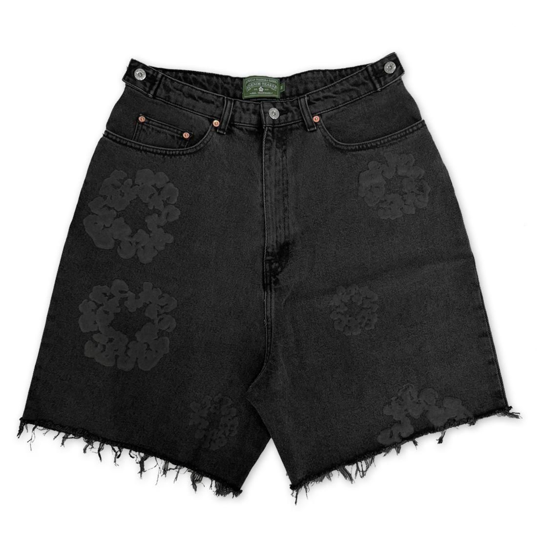 DENIM TEARS BLACK MONO COTTON WREATH DENIM SHORTS - Spyder