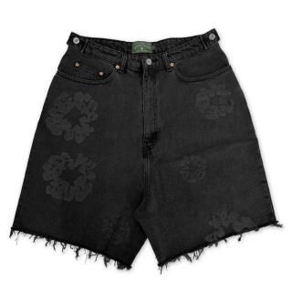 DENIM TEARS　ブラックモノコットンリースデニムショートパンツ DENIM TEARS デニムティアーズ コットン リース デニム ショーツ