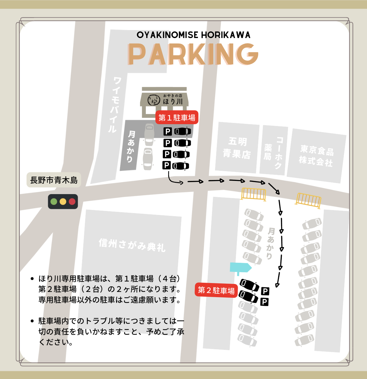 おやきのほり川駐車場について