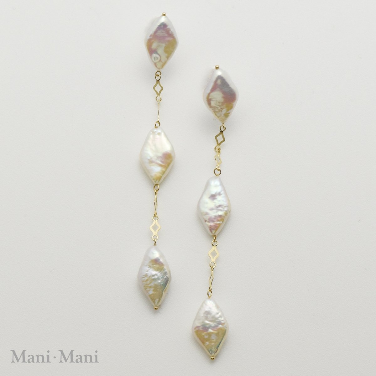 K19YG ダイヤシェイプパールのピアス（L） | 大人の個性が光るシンプルなピアス - Mizu JEWELRY