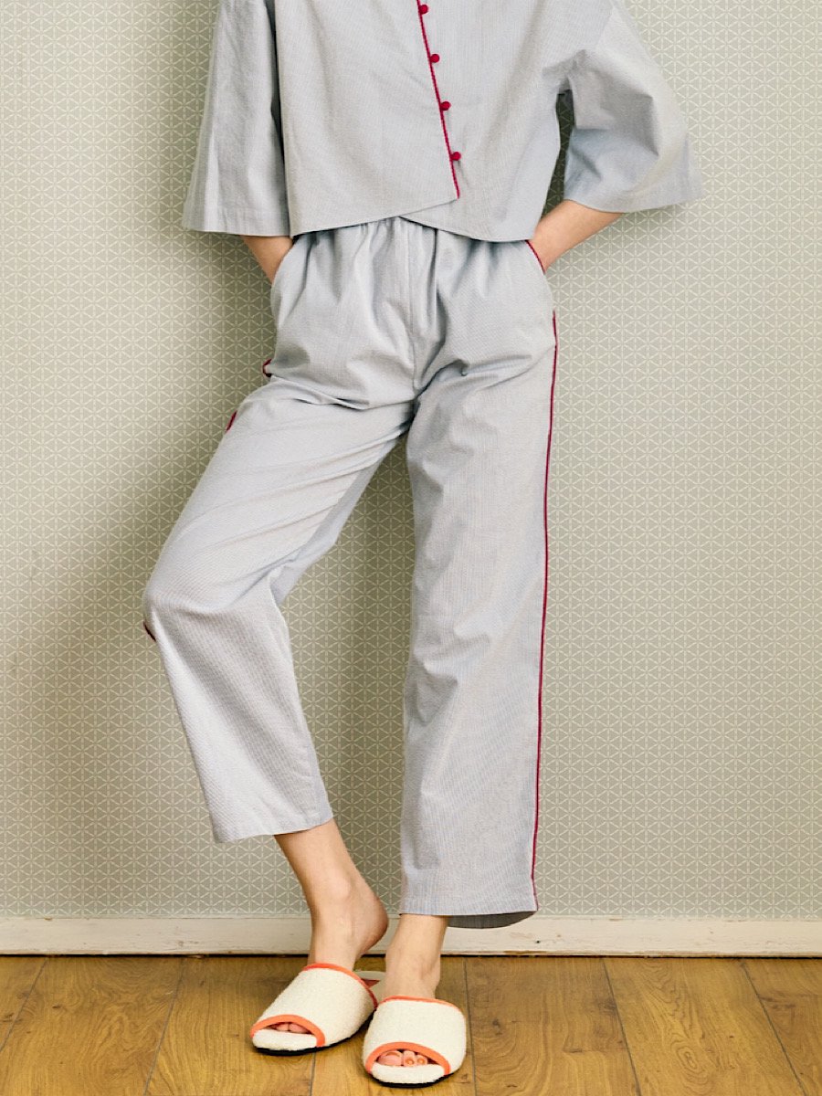 Chinese pajamas pants ブルー×レッド