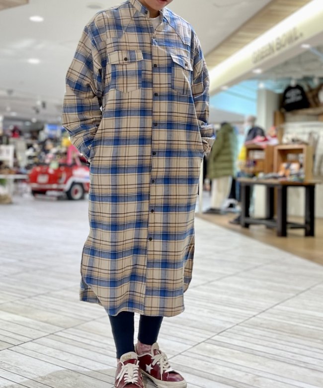 【OLD BETTY’S】Flannel Check Long Western Shirts - GREEN BOWL