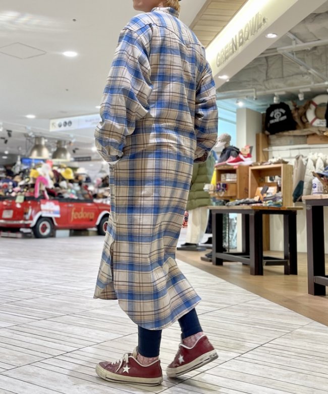 【OLD BETTY’S】Flannel Check Long Western Shirts - GREEN BOWL