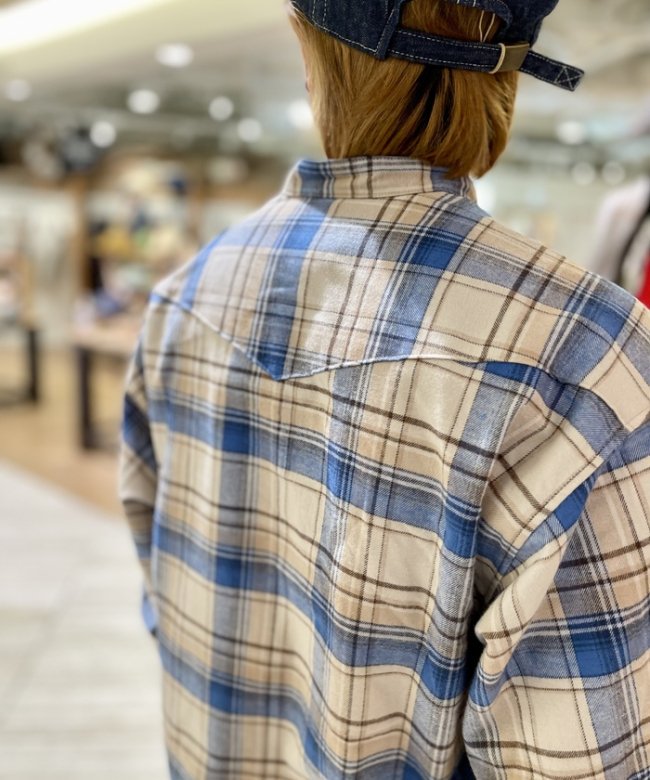 【OLD BETTY’S】Flannel Check Long Western Shirts - GREEN BOWL