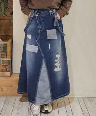 ɥ٥ƥ OLD BETTYSDenim 5Pocket Damage Skirt With Suspender