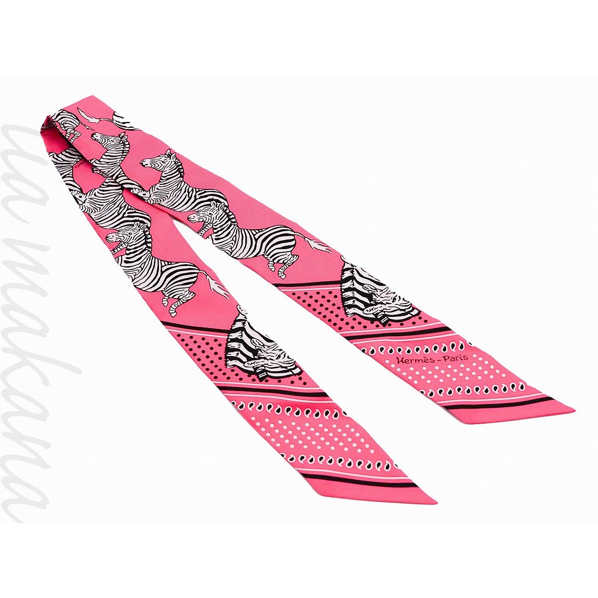 中古 HERMES エルメス ツイリー LES ZEBRES BANDANA ゼブラ ピンク