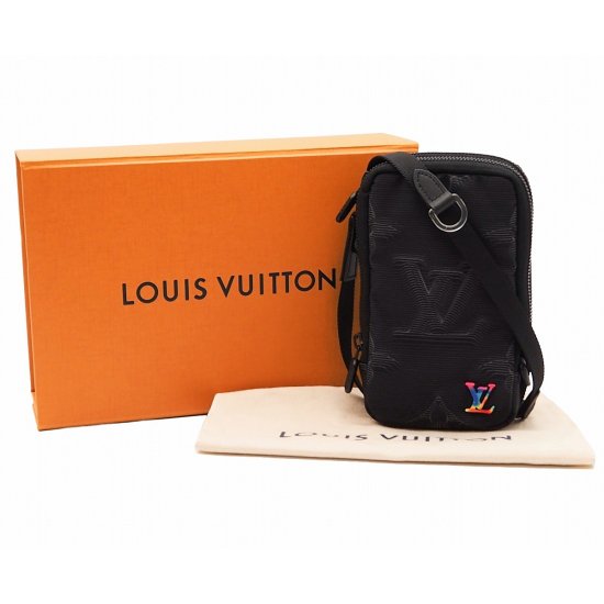 中古 LOUIS VUITTON ダブル・フォンポーチ 3Dモノグラム ナイロン レザー ショルダーバッグ - lia makana