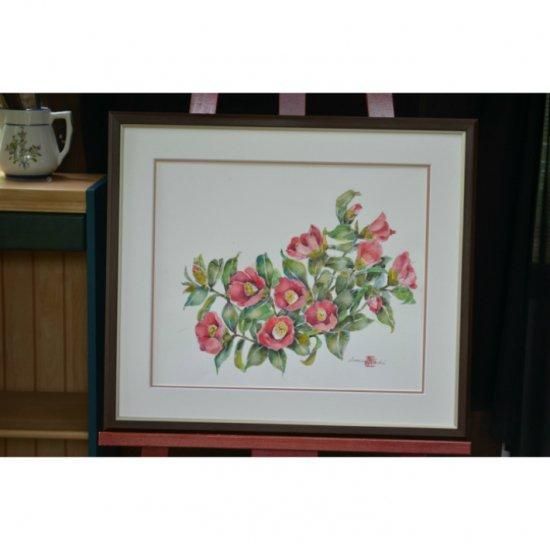 水彩画 花 椿(寒椿) 作者 瀧早苗 | 花の水彩画・油彩画販売