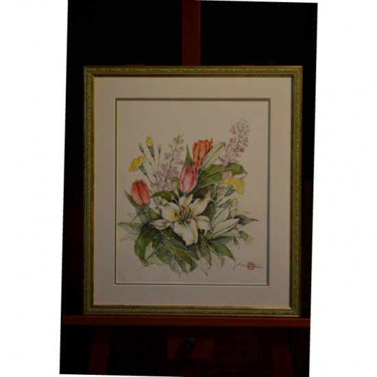 水彩画 花 カサブランカと春の花のコラボレーション 作者 瀧早苗 - 瀧 