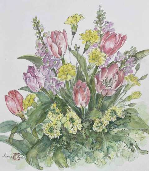 春の花のコラボ - 瀧早苗アートギャラリー | 花の水彩画・油彩画販売 