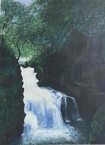 わにぶちの滝 - 新美典保アートギャラリー | 水墨画・掛け軸・水彩画 