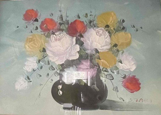 バラと花瓶 - 新美典保アートギャラリー | 水墨画・掛け軸・水彩画・油彩画作品販売