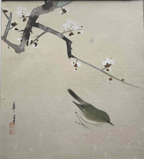 梅と鶯 - 新美典保アートギャラリー | 水墨画・掛け軸・水彩画・油彩画 