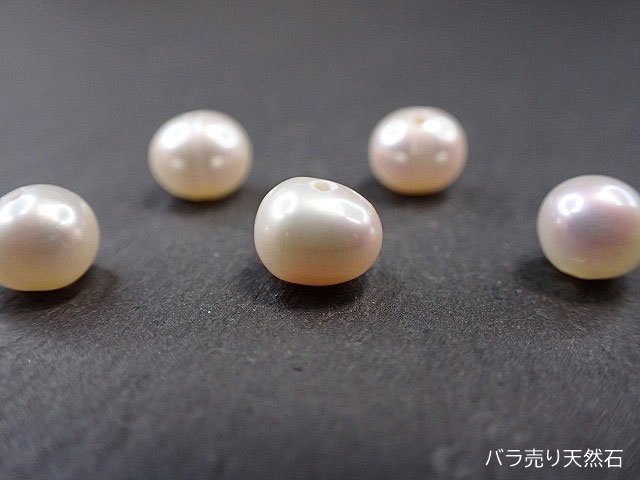 淡水真珠（ホワイト）｜ポテト（穴径0.8mm）約5x6x5.4～6.4x7.5x6.6mm