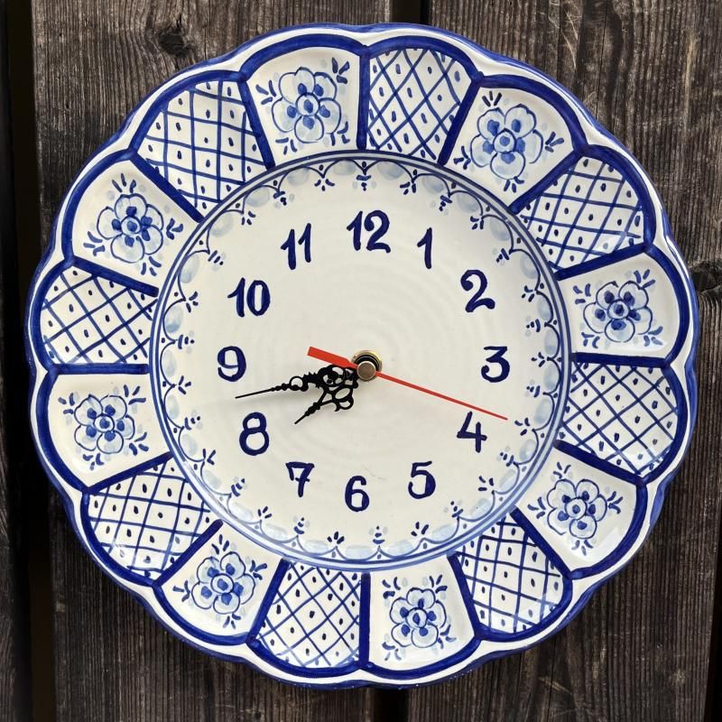時計柄 皿 陶器 お皿の時計 青のドット柄 掛け時計・置き時計