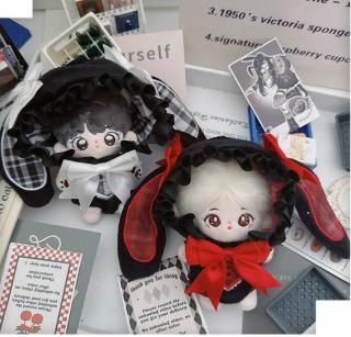 ぬいぐるみ用うさ耳ブラックチェックコスチューム