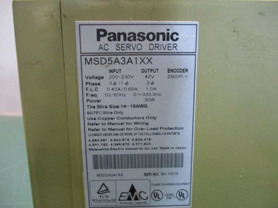 中古 Panasonic MSD5A3A1XX ACサーボドライバ 50W - growdesystem