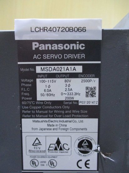 中古 Panasonic AC SERVO DRIVER MSDA021A1A ACサーボアンプ 200W