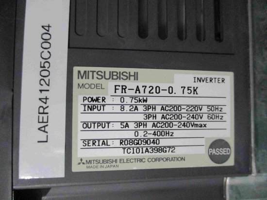 中古 MITSUBISHI FR-A720-0.75K インバータ FREQROL-A700シリーズ - growdesystem