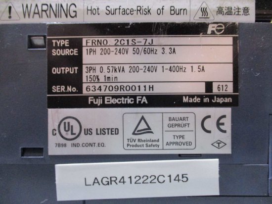 中古Fuji Electric 富士電機 インバータFRN 0.2C1S-7J 200-240V - growdesystem