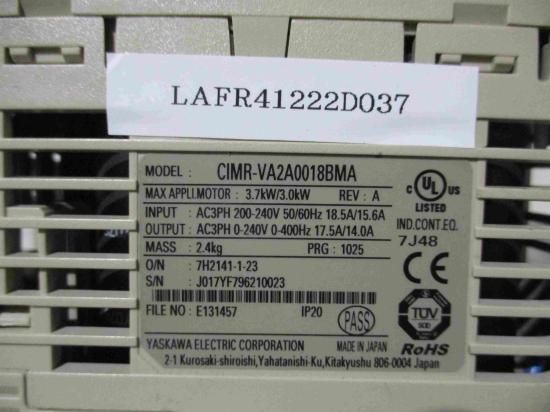 中古YASKAWA 安川電機 インバータ V1000 CIMR-VA2A0018BMA 3.7kW/3.0kW