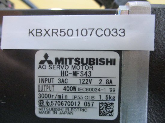 中古MITSUBISHI サーボモータ HC-MFS43 BK4-29B-04MEKAK1 ANFJM-K40-SV-29 2.8A 400W -  growdesystem