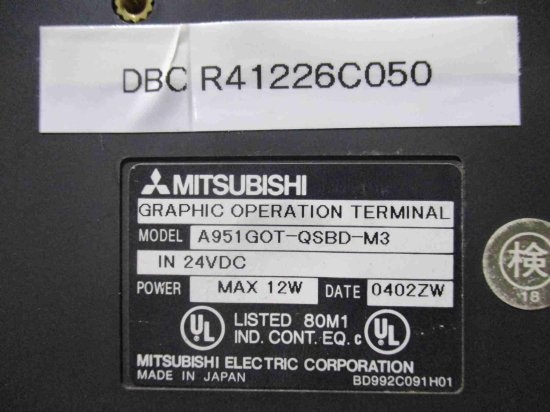 中古 MITSUBISHI A951GOT-QSBD-M3 タッチパネル 三菱 MAX 12W 通電OK